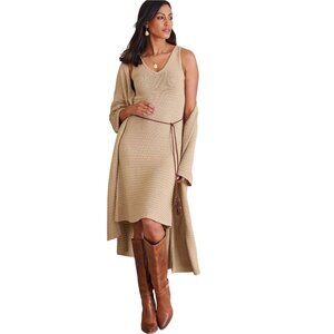 Soft Surroundings Metallic Gold Knit Belted Dress Size Medium V-neck Crochet